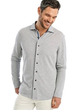 JOHNNIE-O Men's Jeffery Knit Button Up Shirt in Light Gray JMML7350